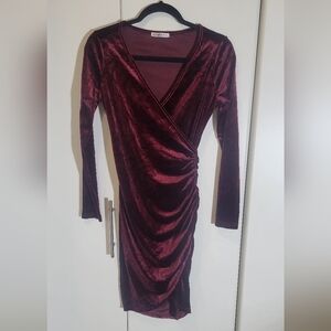 GUBERRY Womens Wrap V Neck Long Sleeve Velvet Bodycon Ruched Cocktail Party Dres